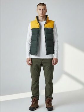 PATAGONIA Men's REVERSIBLE body Yellow & dark green Puffer Vest - XXS, womens xs